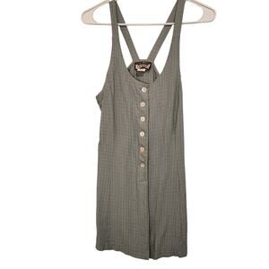 Vintage Wrapper Blue Textured Button Down Tank Mini Tunic Pinafore Dress Medium